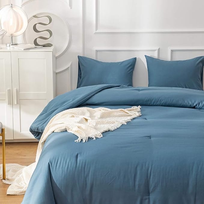 Blue Comforter Set Twin Size Solid Lake Blue Comforter Set Soft Breathable Comfy Fluffy Lightweight Blue 3 Piece Comforter Set Twin Size Women Men