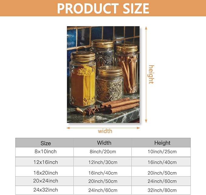 RPSIRVFO Oil Painting Wall Art Cinnamon Unframed Cinnamon sticks and jars Living Room and Dining Room Decor Unframed and Durable Rustic Charm