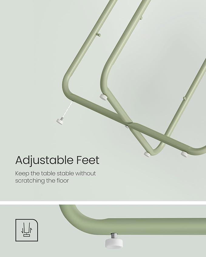 VASAGLE Small Round Side End Table, Modern Nightstand with Fabric Basket, Laurel Green and Cream White ULET223C69