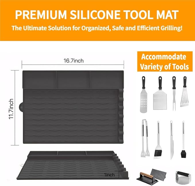 Upgrade Griddle Mat Compatible with Blackstone, Easy to Clean Silicone Grill Tools Mat, Grill Mat for Outdoor Grill, Side Shelf Mat Grill Pad (Black)