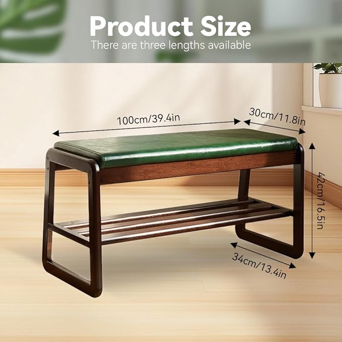 Solid Wood Bench, Entryway Shoe Rack Bench with Cushion, 2 Tier Shoe Cabinet with Bench Organizer for Hallway Living Room