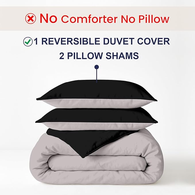 Kotton Culture 3 Pc Queen Size Duvet Cover Set- 100% Egyptian Cotton Sateen 600 TC Ultra Soft Premium Durable Comforter Cover Zipper Closure & Corner Ties (Night's Shadow, Queen/Full 90" X 90")