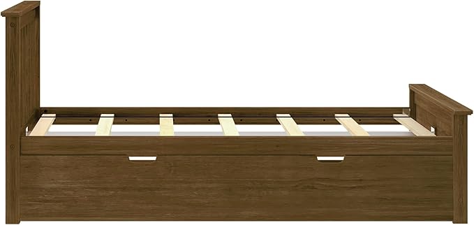 Max & Lily Twin Bed, Wood Bed Frame with Headboard for Kids with Trundle, Slatted, Walnut
