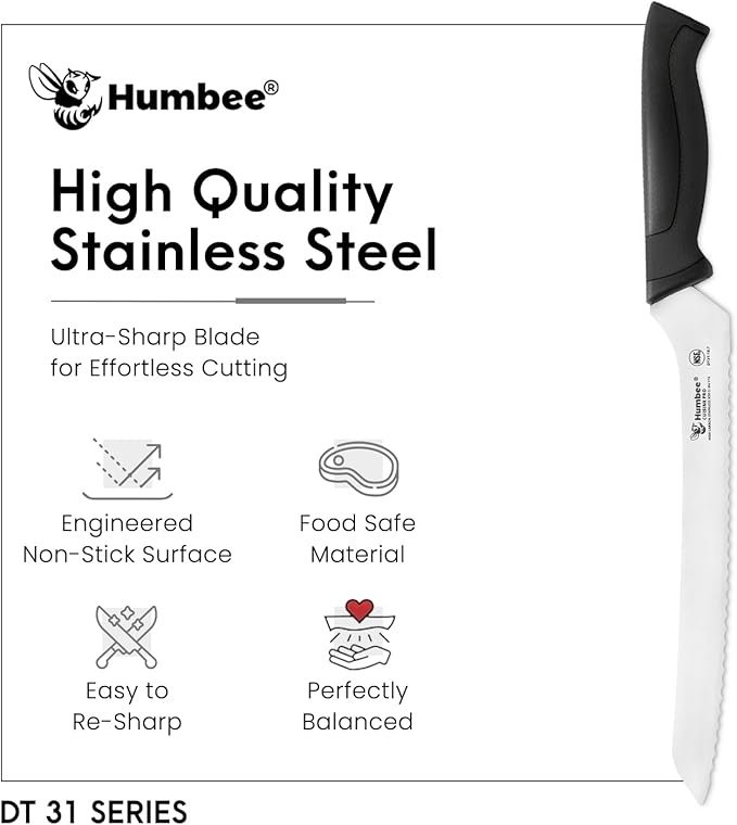 10-Inch Offset Serrated Bread Knife, Premium High Carbon Stainless Steel Blade Knife for Bread with Ergonomic Handle, NSF Certified, DT-31 Series, Black