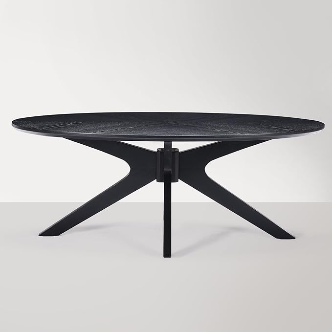 Farini Office Coffee Table, 47" Wood Coffee Tabletop with Wood Frame,Oval Coffee Table for Living Room,Bedroom,47 Inch,Black Tabletop and Frame