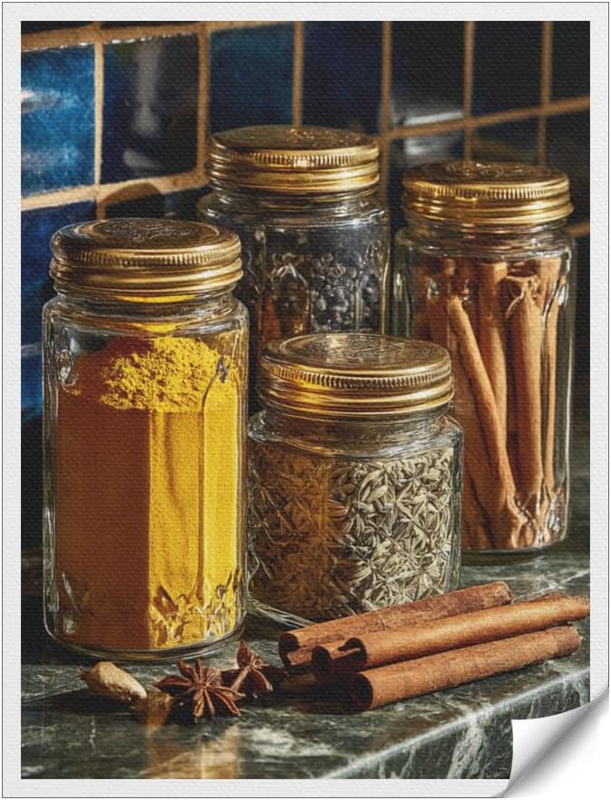 RPSIRVFO Oil Painting Wall Art Cinnamon Unframed Cinnamon sticks and jars Living Room and Dining Room Decor Unframed and Durable Rustic Charm