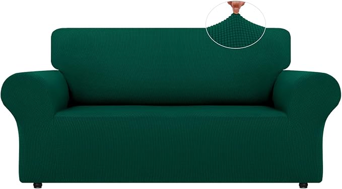 LURKA Stretch Loveseat Sofa Slipcovers 1 Piece Couch Covers for Sofa Furniture Protector Full Sofa Covers with Elastic Bottom for Kids and Dog (Dark Green, Medium)