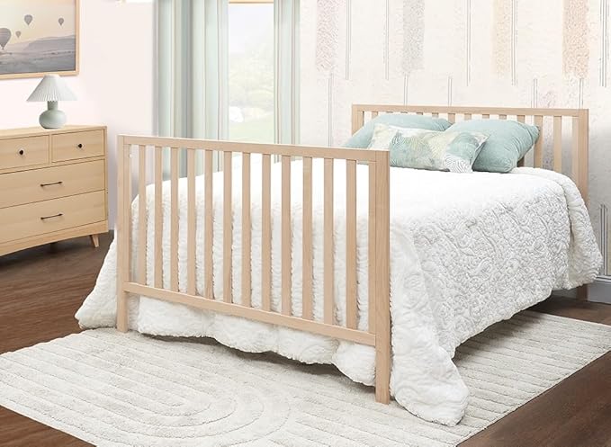 Sorelle Essex Euro 4-in-1 Convertible Crib & Changer – Nursery Furniture Set, Wooden Baby Crib with Non-Toxic Finish, Integrated, Toddler Bed, Daybed, and Full-Size Bed Conversion Kit – Natural