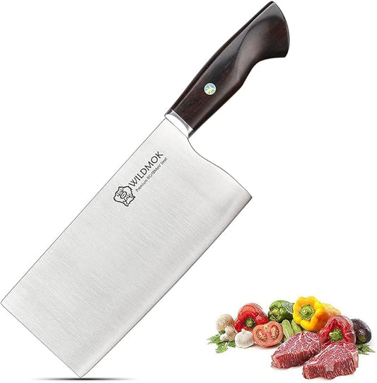 WILDMOK 7.5 Inch Cleaver Knife, Chinese Kitchen Knife, Pro Sharp Asian Chef Knife, 9Cr18MoV Stainless Steel with Ebonywood Handle - Fen Series