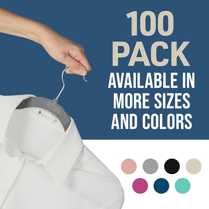 Velvet Non-Slip Hangers - 100 Pieces Non-slip Coat Hanger Set with 360° Swivel Hook, Space-Saving, Sleek Design, Keep Closet Organized, Smooth Velvet Finish, Lightweight Construction - Gray