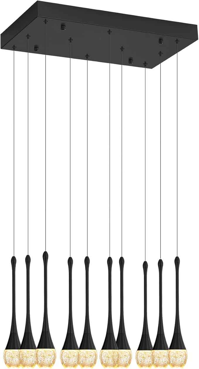 Rectangular Chandeliers for Living Room Black Dining Room Lights Fixture Raindrop Pendant Lights Kitchen Island Crystal Chandelier for Staircase Hallway Foyer Entryway