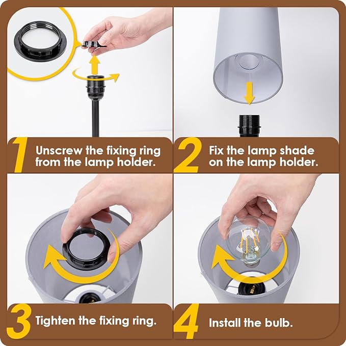 Yarra-Decor Bedside Lamp with USB Port - Touch Control Table Lamp for Bedroom 3 Way Dimmable Nightstand Lamp with Round Grey Fabric Shade for Living Room, Dorm, Home Office (LED Bulb Included)