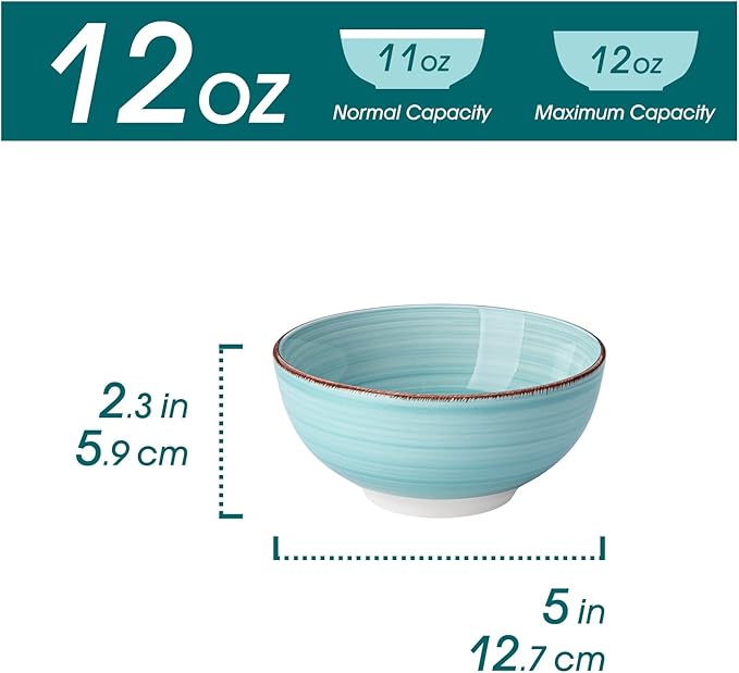 vancasso Bonita 12 Oz Small Bowls Set of 6, Ceramic Mini Dessert & Dipping Dishes, 5" Kids Bowls for Dip and Snacks, Dishwasher & Microwave Safe, Blue