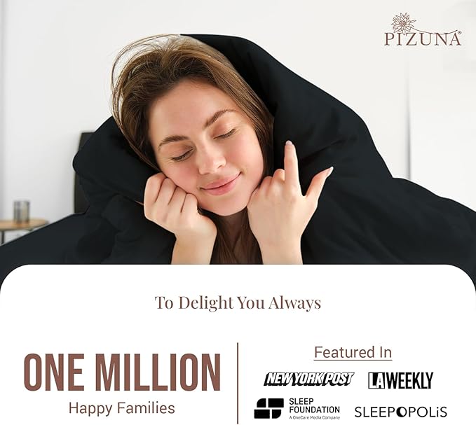 Pizuna 100% Cotton Twin 2 Pc Duvet Cover + 1 Pc Fitted Sheet Set 400 Thread Count Black Sateen Weave Luxurious Long Staple Cotton 4 Piece Bedding Set - 1 Duvet Cover, 1 Pillow Sham, 1 Fitted Sheet