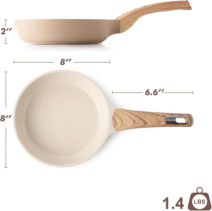 SENSARTE Ceramic Nonstick Frying Pan Small Skillet 8Inch Non Stick Omelette Pans, Non-toxic Healthy Kitchen Cooking Chef's Pan, Free of Intentionally Added PFOA/PFAS/PTFE, Induction Compatible, Taupe