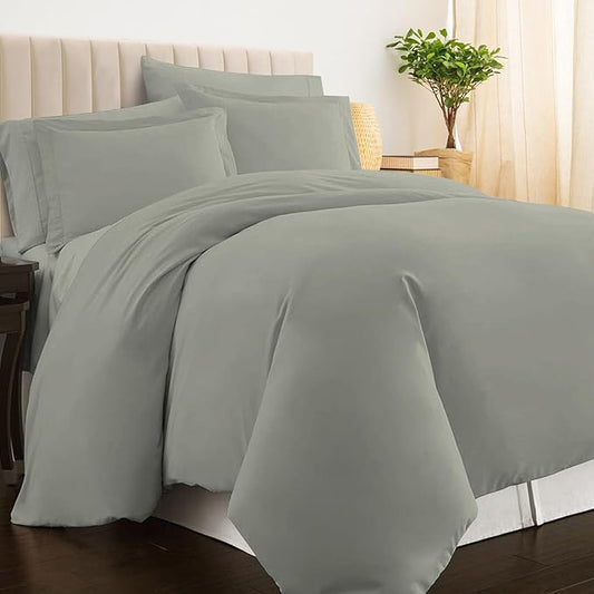 Pizuna Pure 100% Cotton Twin Duvet Cover Set, Luxurious 400 Thread Count Long Staple Cotton Sateen Weave with Button Closure (Combed Silver Cotton Duvet Cover Twin)