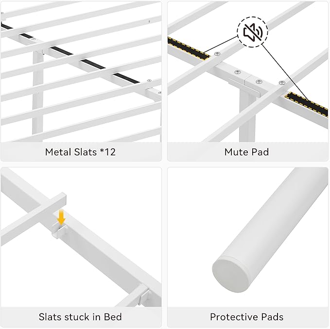 Metal Platform Bed Frame with Headboard & Footboard, Steel Slats Mattress Foundation No Box Spring Needed, 800Lbs Capacity, Noise-Free