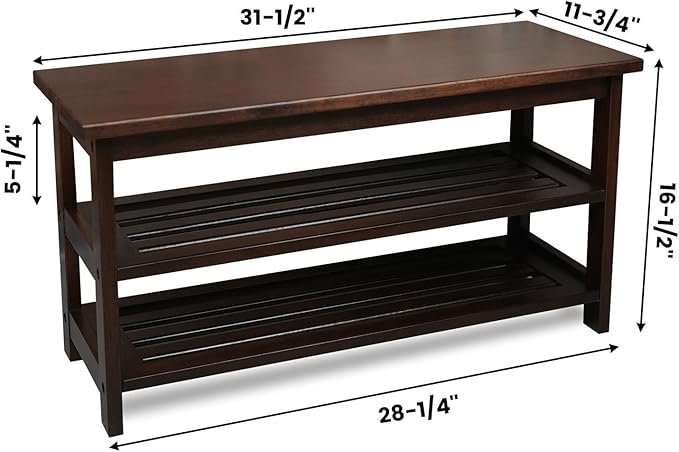CONSDAN Wood Shoe Bench Rack, USA Grown Hickory, Entryway Bench with Shoe Storage, Mud Room Bathroom, Front Door, Outdoor/Indoor, Dark Walnut(Black)