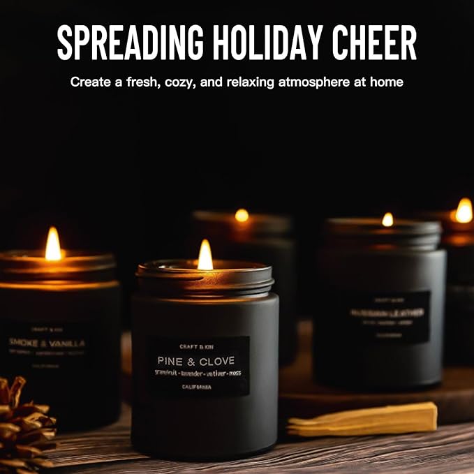 Scented Candle Set for Men, 4 Pack Black Jar Candles with Manly Scents – Amber Patchouli, Magnolia Sandalwood, Cedar Oakmoss, Pine Clove, Soy Wax Aromatherapy Gift for Him, Dad, Husband, Father's Day