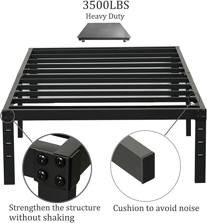 Twin Size Bed Frame, 3500lbs Heavy Duty Metal Platform with Steel Slats Support, No Box Spring Needed, 14 inches high Bedframe with Ample Storage, Sturdy and Noise-Free, Black