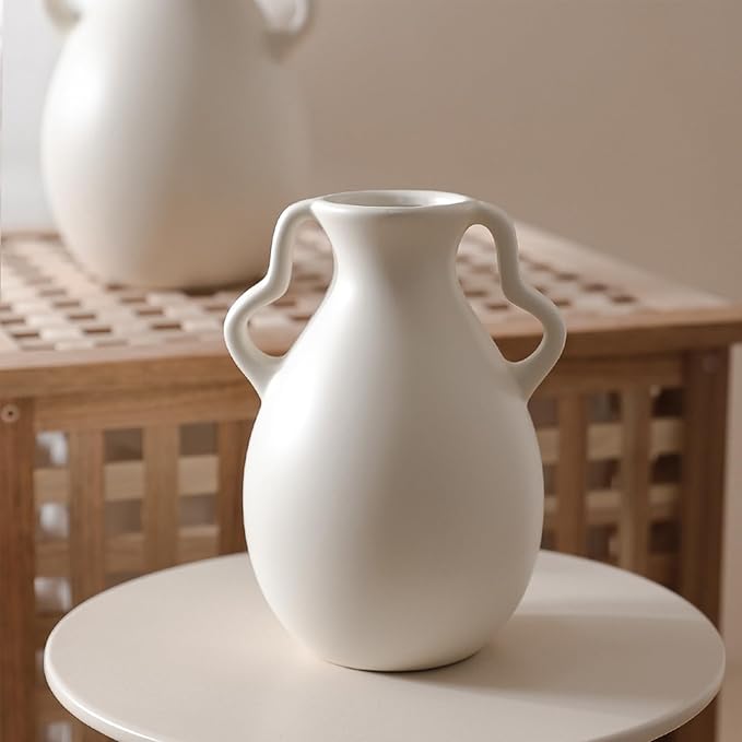 White Ceramic Vase, Suitable for Home, Living Room, Dining Table, Farmhouse, Office Decor, Bedroom, Table and Kitchen Shelf (White)