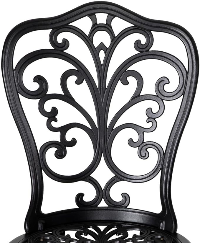 NUU GARDEN 3 Piece Outdoor Bistro Table Set, All Weather Cast Aluminum Patio Bistro Sets Patio Table and Chairs Set of 2 with Umbrella Hole for Yard, Garden, Balcony, Black