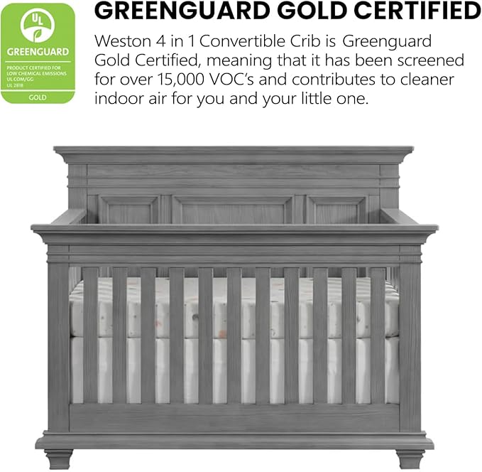 Oxford Baby Weston 4-in-1 Convertible Baby Crib, Dusk Gray, GreenGuard Gold Certified