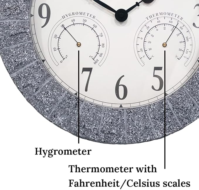 Presentime & Co Sandstone Outdoor Clock with Thermometer & Hygrometer as All in one Weather Station, 14", Gray Sandstone Finish. Weather Thermometer, Outdoor Décor, Wall Décor.