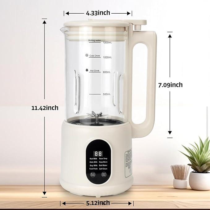 Nut Milk Maker, 8 in 1 Homemade Automatic Plant-Based Milk, Soy Milk, Oat Milk, Almond Milk, Coconut Milk & More, Multifunctional/12 Hours Timer/Auto-Clean/Room Temp/Keep Warm/Boil/Room Temp/Low-Noise
