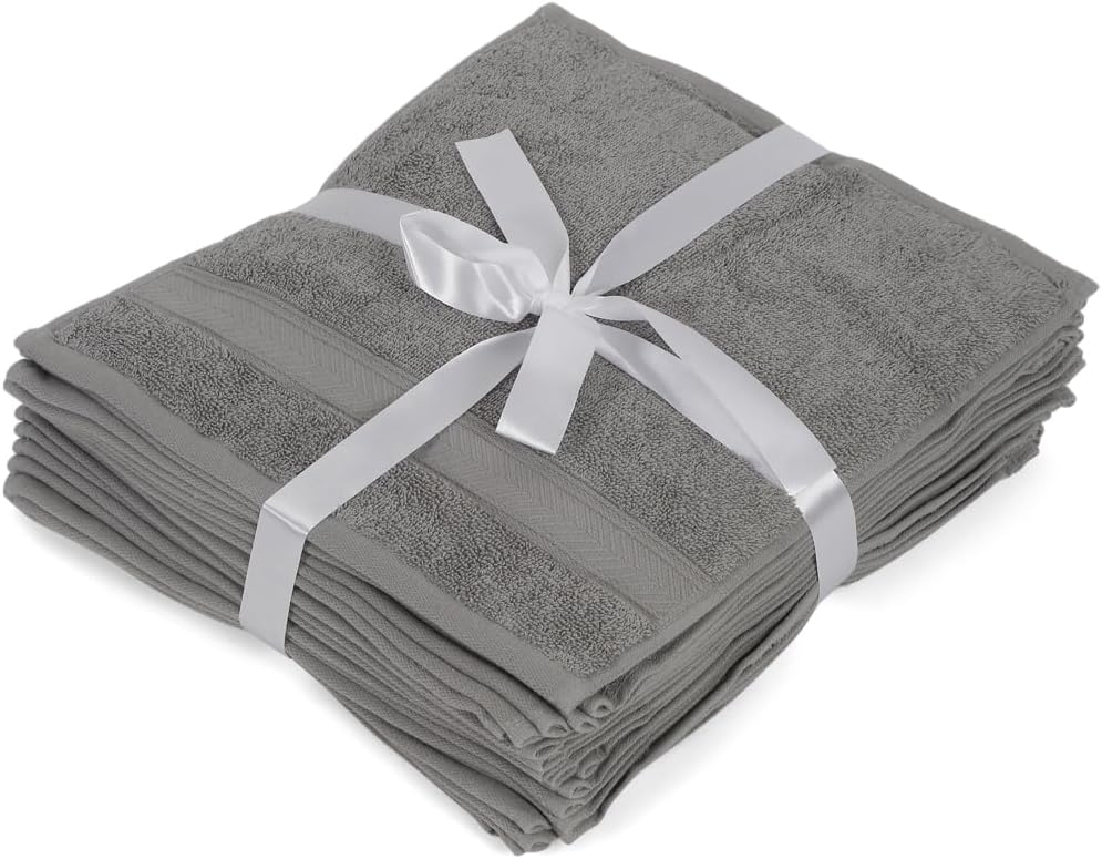 Casa Lino Face Towels & Body Wash Cloths for Showering - 100% Cotton Wash Cloths for Bathroom - Highly Absorbent & Quick Drying Washcloth Set - Cotton Washcloths 24 Pack (12" x 12") - (Silver Grey)