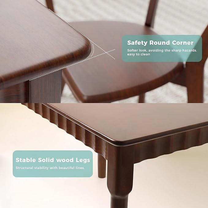 59 Inch Solid Wood Dining Table for 4-6, Farmhouse Kitchen Table with Large Tabletop, Mid Century Modern Table for Dining Room, Living Room, Kitchen, Easy Assembly, Walnut