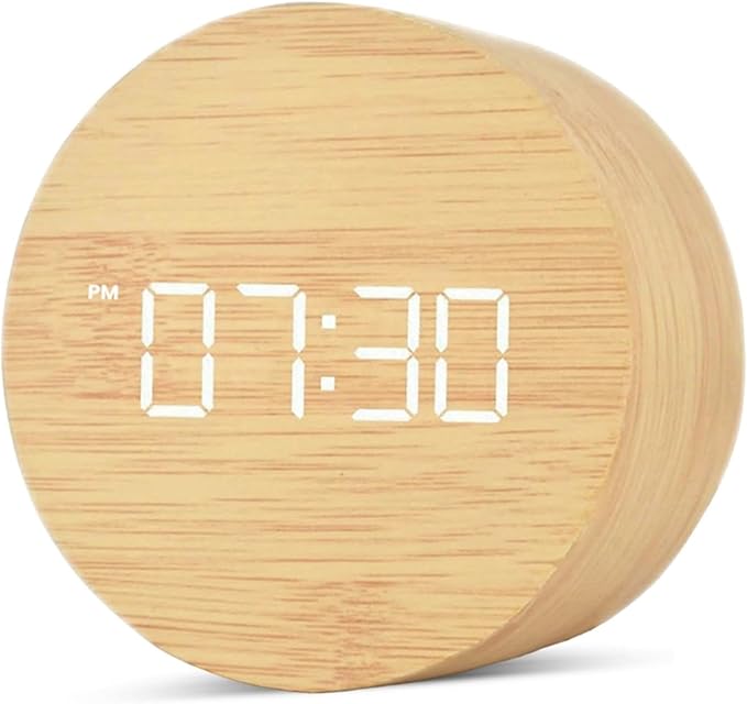 Wooden Alarm Clock Led Aesthetic Modern Alarm Digital Led Light for Desk with Large Display Elegant Aesthetic Gift (Beige)
