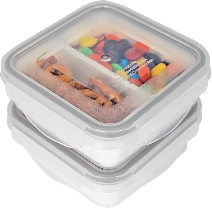 carrotez 2 Compartment Snack Containers, Mini Snack Containers for Mini Fridge, Small Food Storage Containers, Airtight Lids, Reusable, 1.1 cup, 2 PACK