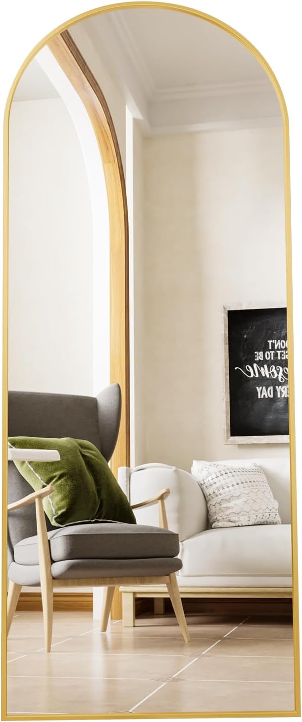 Beauty4U Arched Full Length Mirror, Standing or Leaning, Bedroom Dressing Mirror with Gold Aluminum Alloy Frame, 65" x 24"