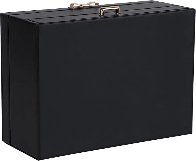 HofferRuffer Jewelry Box with Drawer for Women Girls, Faux Leather Storage Jewelry Organizer Jewelry Case with Two Layers Display for Earrings Rings Necklaces (Black)