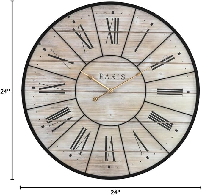 Sorbus Paris Large Wall Clock for Living Room - 24-Inch Oversized Centurian Roman Numeral Style Modern Clock - Wood Metal Decorative Analog Home Decor