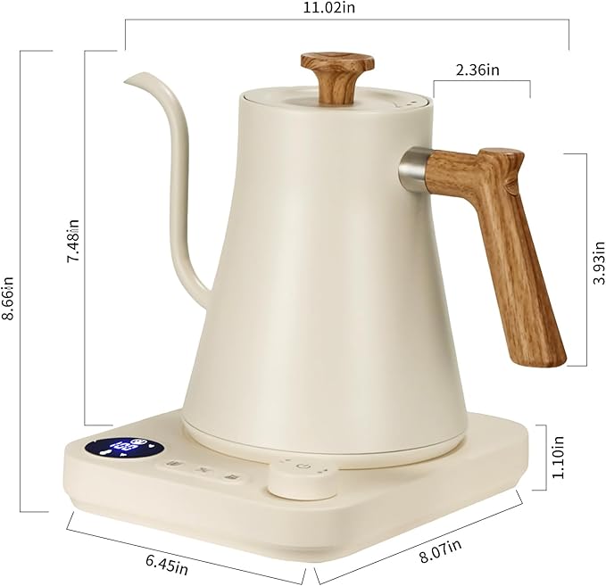 Electric Kettles, Gooseneck Electric Kettle, ±1℉ Temperature Control, Stainless Steel Inner, Quick Heating, for Pour Over Coffee, Brew Tea, Boil Hot Water, 0.9L (White)
