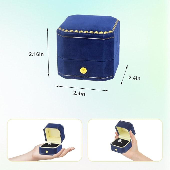 Jewelry Ring Box Small Travel Jewelry Box, Velvet Wedding Ring Box for Business, Engagement, Wedding, Bridesmaid and Holiday Events - Blue