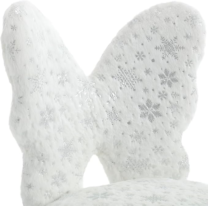 Cute Fuzzy Kids Chair for Teenage Girls Rolling Study Desk Student Chair Furry Computer Task Chair, Adjustable Butterfly Shaped Reading Vanity Chair for Bedroom, White