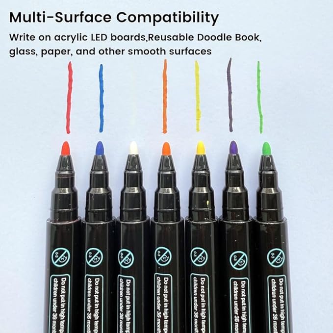 14-Color Neon Markers, erasable liquid chalk for LED Note Board, Whiteboard, Glass, Porcelain, Fabric – Non-Toxic, Quick-Dry, Safe for Kids, Anti-Choke Caps, Easy Erase