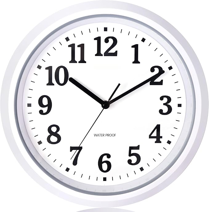 Caysie 12 Inch Sealed Indoor Outdoor Waterproof Wall Clock, Durable Silent Non-Ticking Battery Operated Quality Quartz Round Clock, Wall Decorative for Patio, Pool, Bathroom (White)