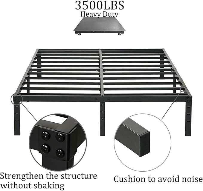 Full Size Bed Frame, Heavy Duty Metal Frames with Steel Slats Support, No Box Spring Needed, 14 Inch High Metal Platform Bed Frames with Storage, Non-Slip and Noise-Free