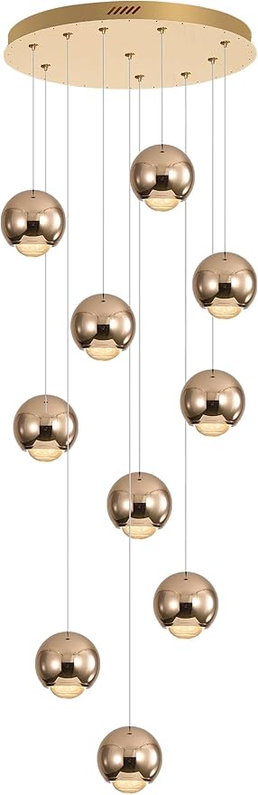 10-Light LED Staircase Gold Chandelier Crystal Ceiling Lights Large Chandeliers for High Ceilings, Entryway Modern Lighting Fixture Villas and Stairs