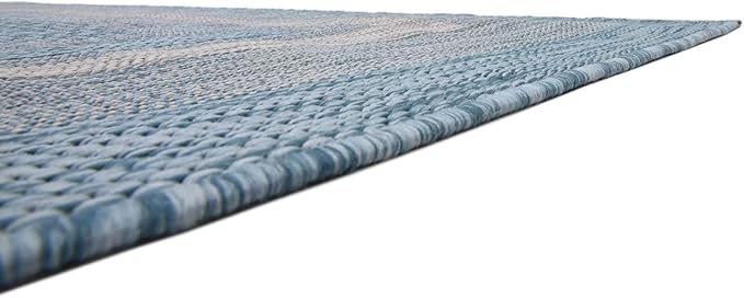 Unique Loom Outdoor Border Collection Area Rug - Soft Border (8' x 11' 4" Rectangle, Aquamarine/ Ivory)
