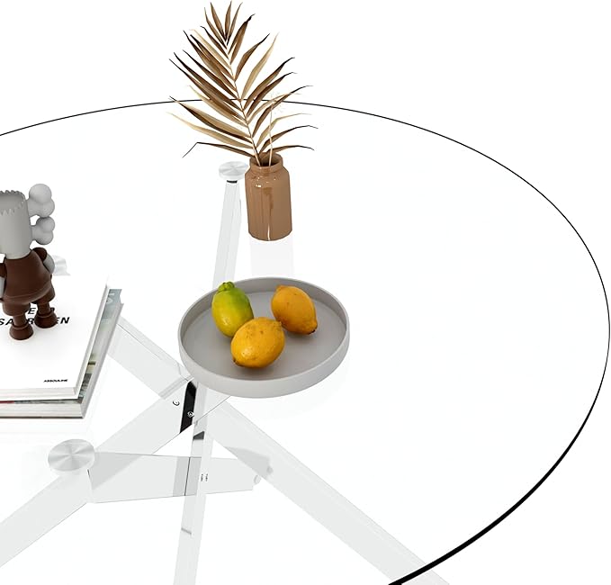 47.24" Round Glass Dining Table Modern Kitchen Glass Top Table for 6 with Silver Metal Legs, Clear Dining Table Kitchen Table for Home Office Dining Room