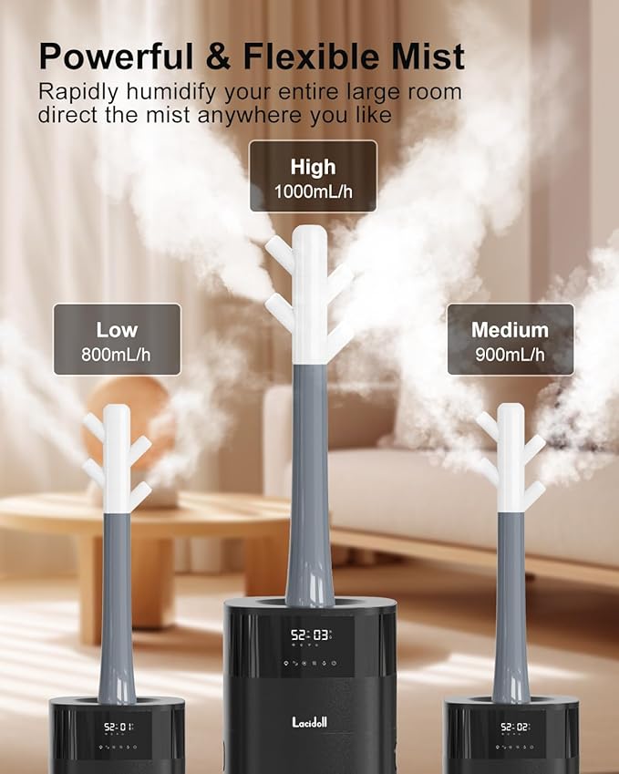 Humidifier Large Room 5.3Gal/20L Cool and Warm Mist Humidifiers for Home 2000 sq ft, Whole House Humidifiers with Diffuser Extended Tube, Air Humidifier for Bedroom Nursery Baby Plants, Black