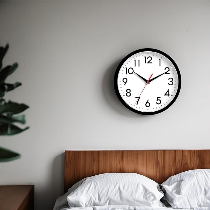 12 Inch Wall Clock Silent Non-Ticking Battery Operated Analog Clock Decorative for Office Kitchen Outdoor Living Room Classroom Bedroom Bathroom School(Black)