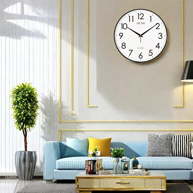 Round Wall Clock 13 Inch Silent Non-Ticking Battery Operated Large Display Analog for Living Room Bedroom Study Room and Kitchen Decor (Black)