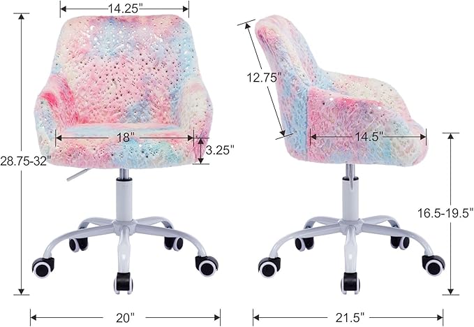 DUOMAY Kids Desk Chair, Faux Fur Colorful Upholstered Computer Chair for Boys and Girls, Cute Study Swivel Height Adjustable Arm Chair for Child