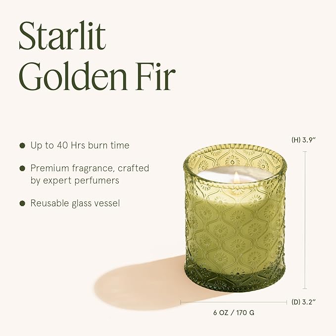 LA JOLIE MUSE Starlit Golden Fir Scented Candle, Winter Candle Gifts, Fir & Cedarwood Candle, Holiday Candles for Home Scented, Natural Soy Wax Candle, 6 oz 40 Hours Burn